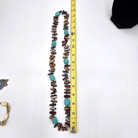 VTG Paua Abalone Shell Stick Bead Necklace 30" Howlite Chunks & Turquoise Chips - Picture 10 of 12